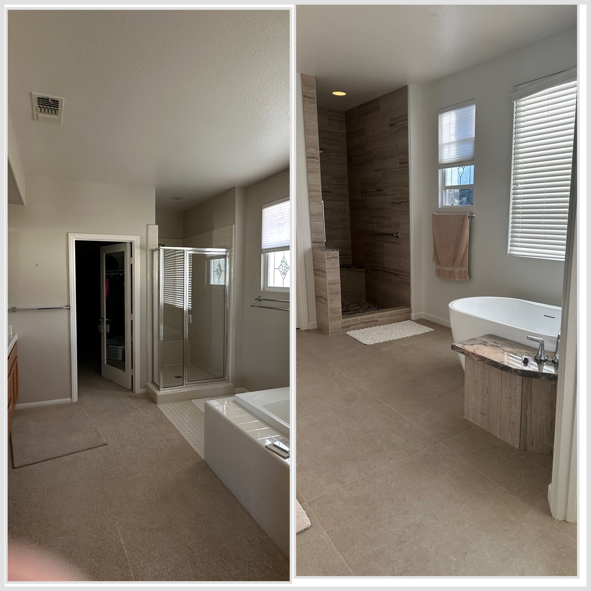 Bathroom remodel transformation by ASAP Remodeling in Carlsbad CA - custom tile work, modern fixtures, walk-in shower